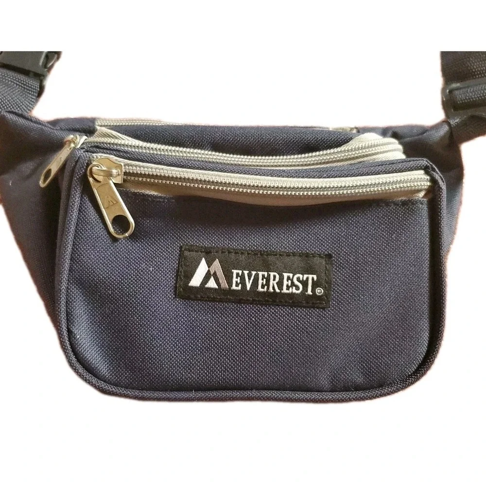 Everest Fanny Pack Waist Bag 3 Pocket Zip Navy Blue and Gray